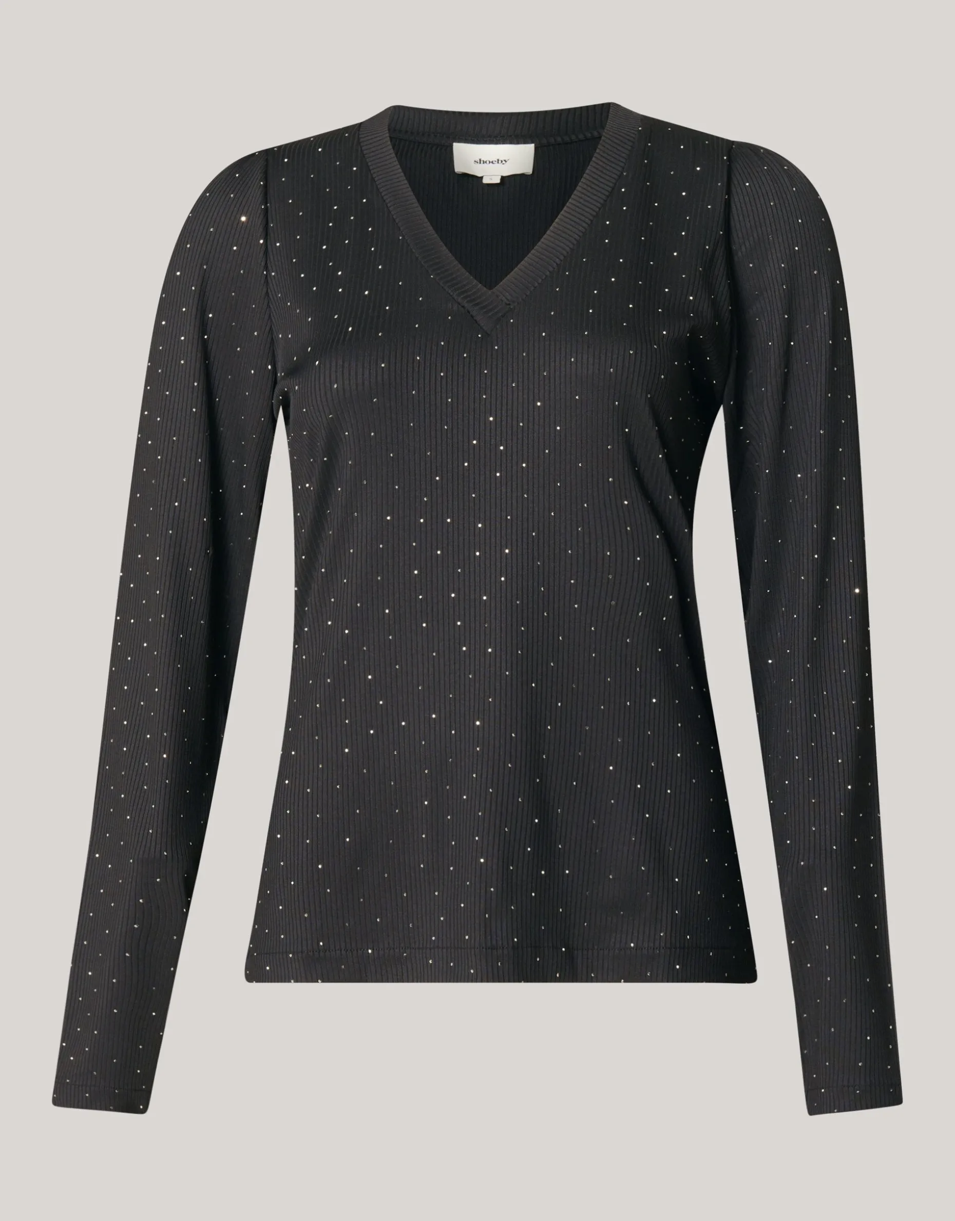 Strass Rib Jersey Top Zwart