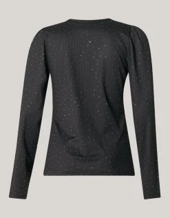 Strass Rib Jersey Top Zwart