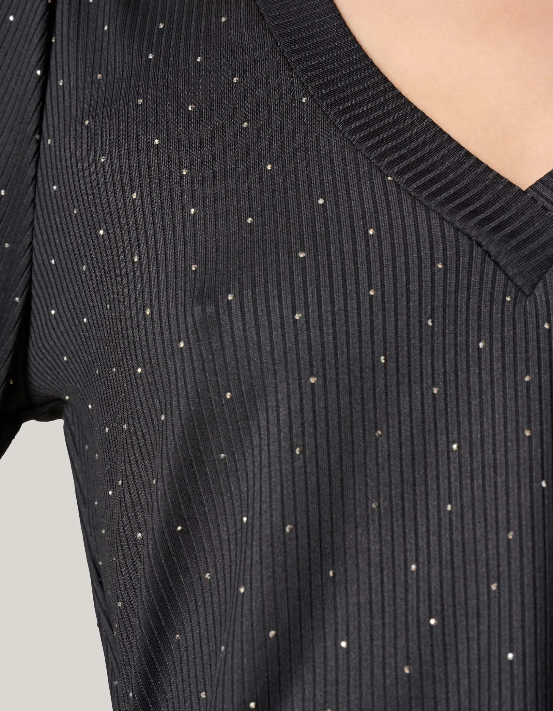 Strass Rib Jersey Top Zwart
