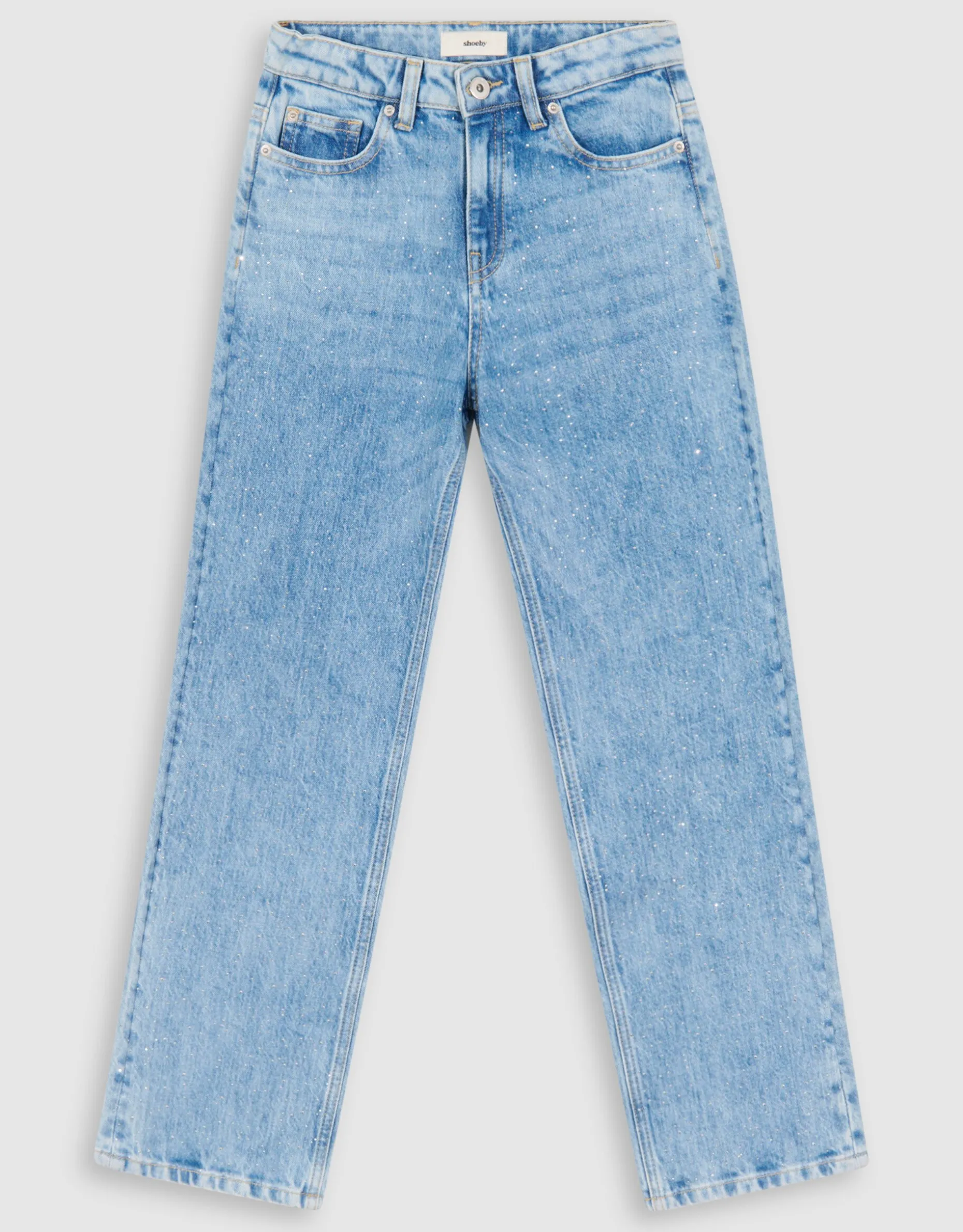 Strass Straight Fit Jeans Blauw