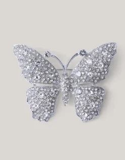 Strass Vlinder Broche Zilver