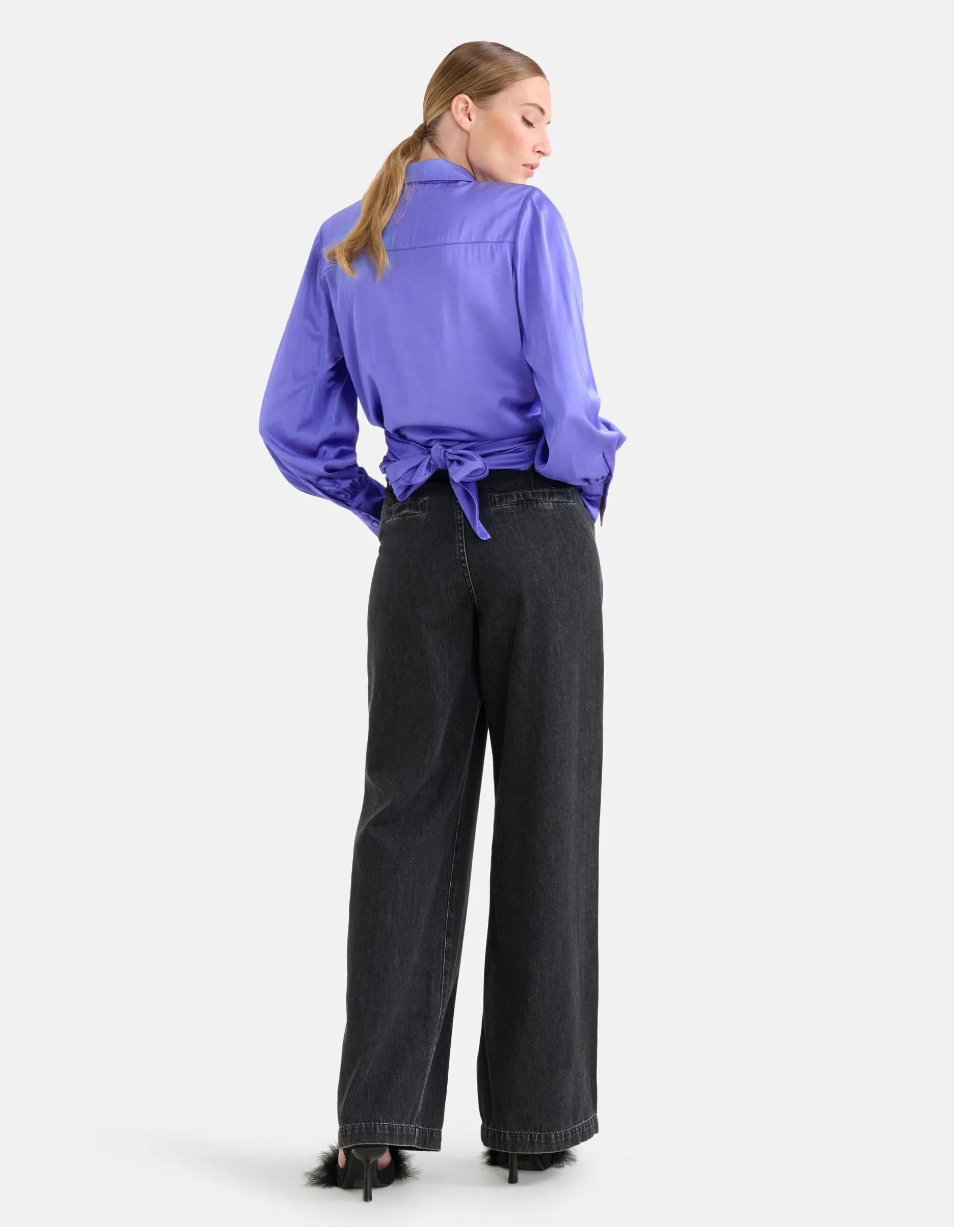 Strass Wide Leg Jeans Donkergrijs L32 By Mieke