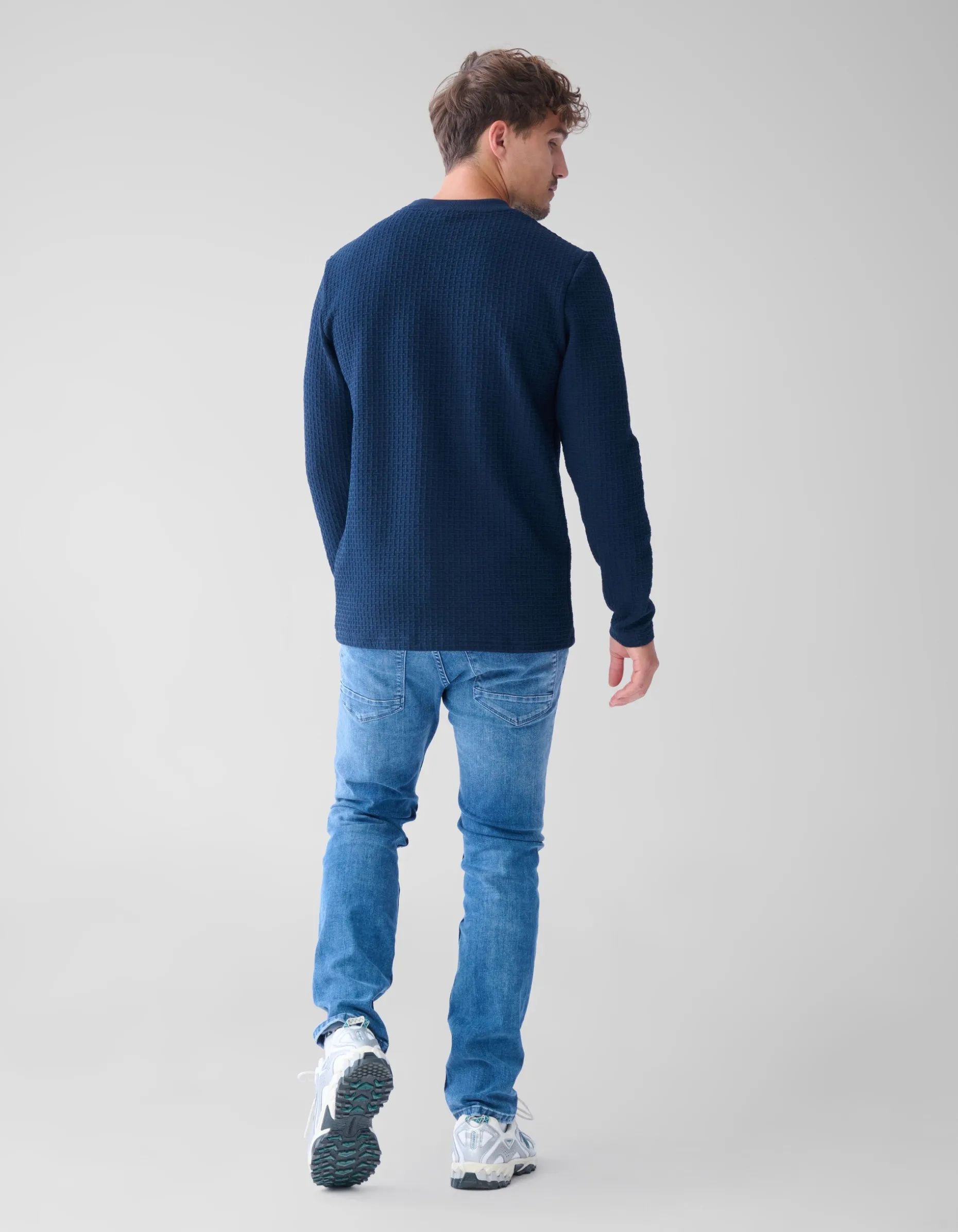 Structuur Pocket Trui Donkerblauw