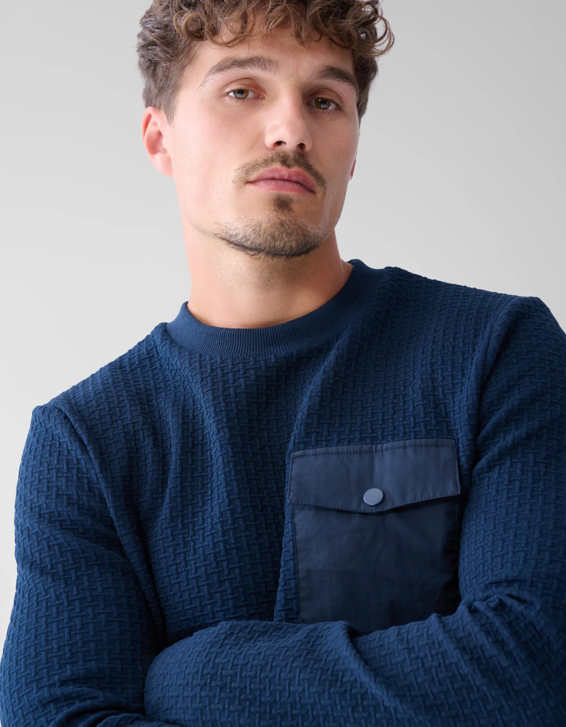 Structuur Pocket Trui Donkerblauw