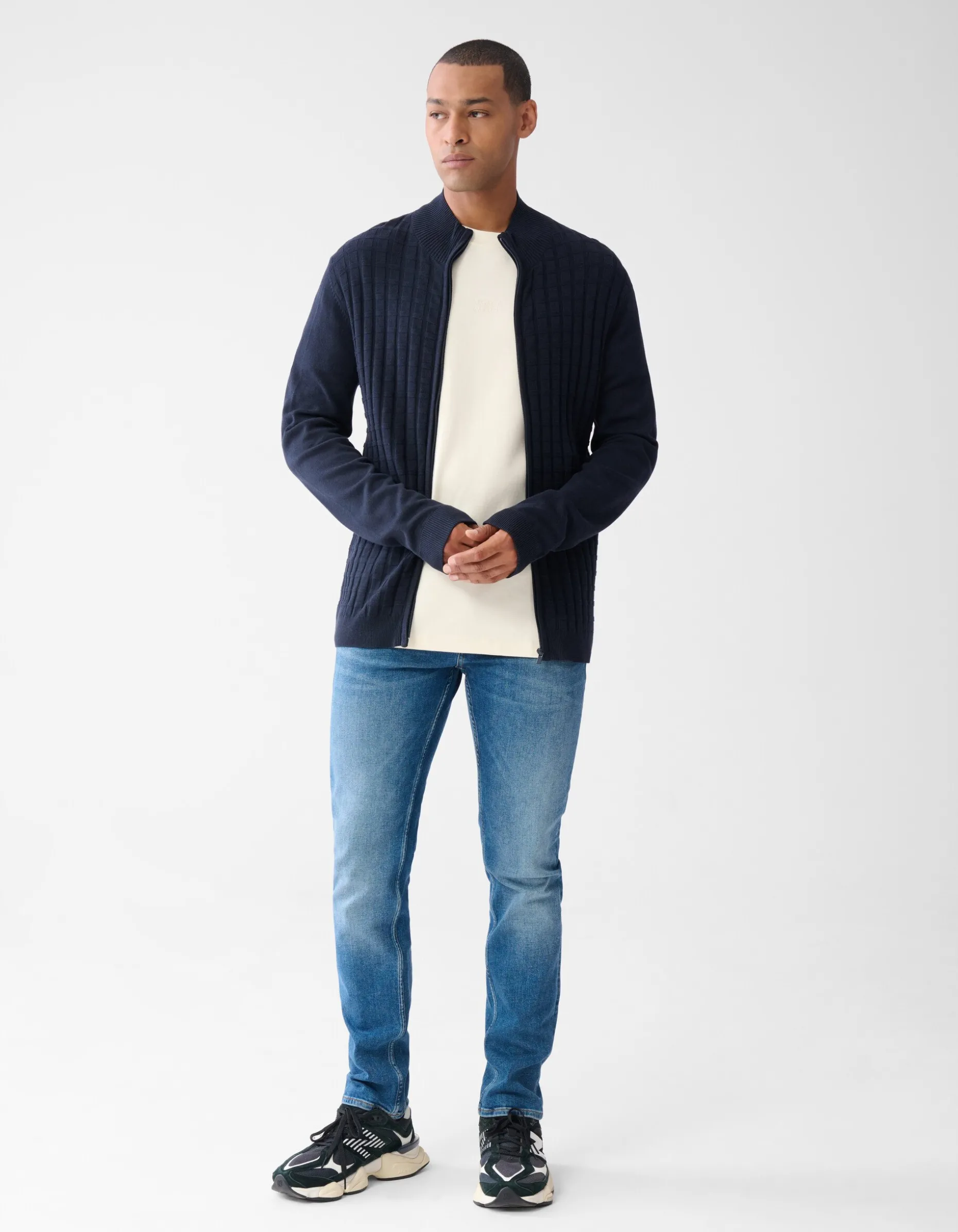 Structuur Zip Vest Donkerblauw
