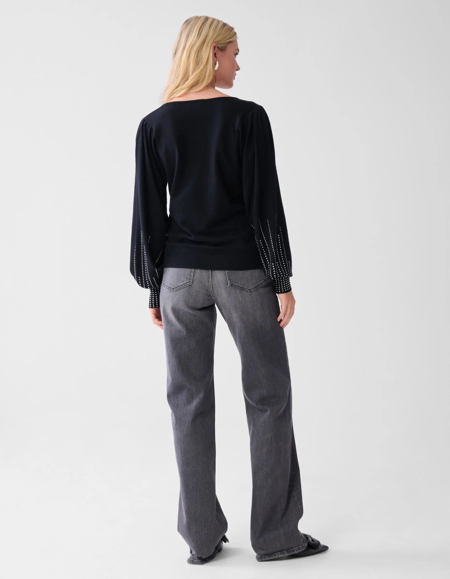 Studded Gebreide V-hals Trui Zwart