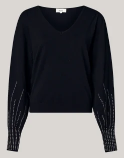 Studded Gebreide V-hals Trui Zwart