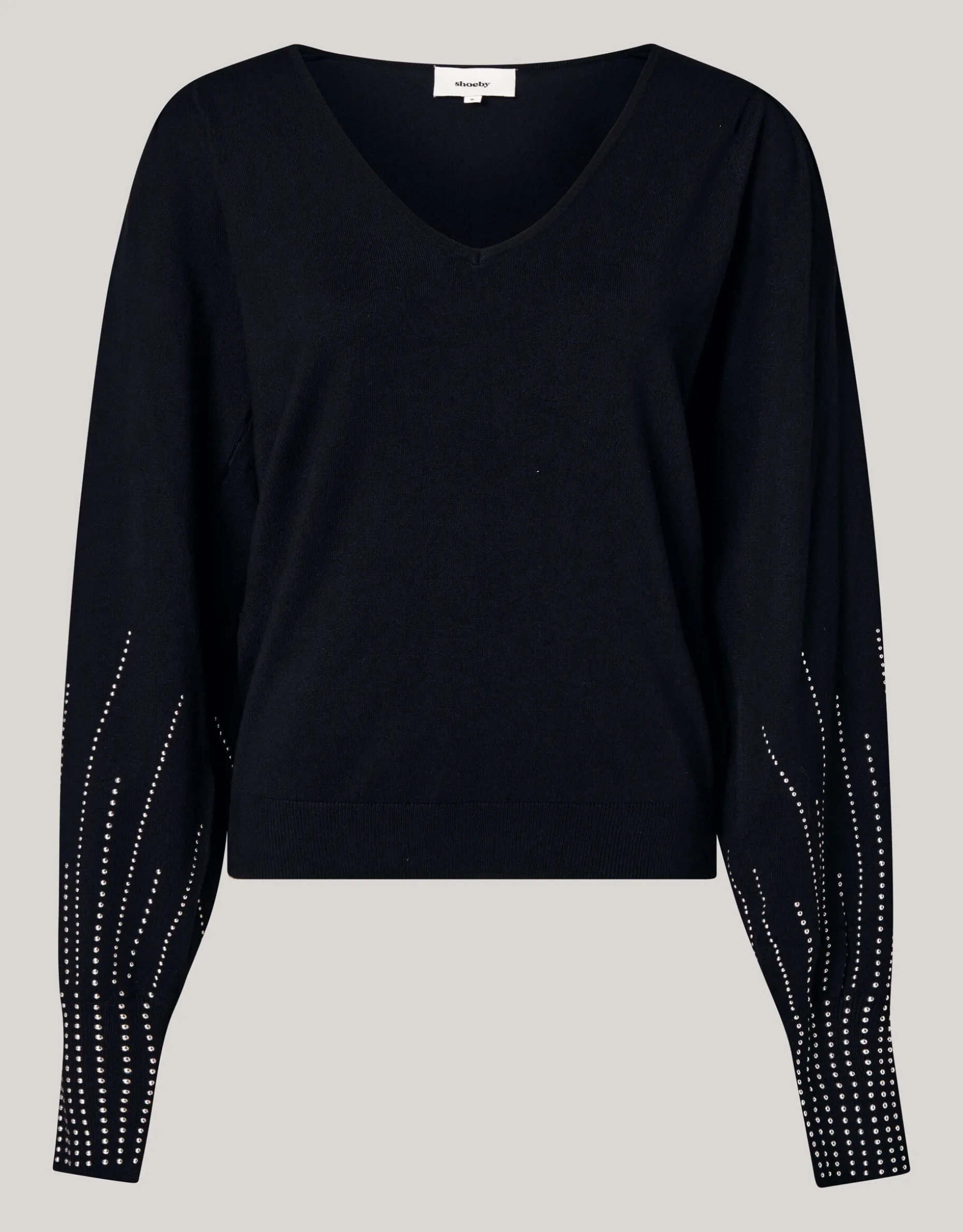 Studded Gebreide V-hals Trui Zwart