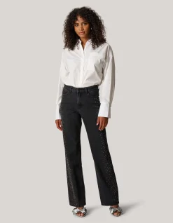 Studs Wide Leg Fit Jeans Donkergrijs