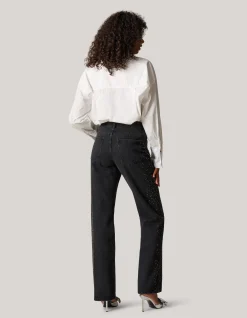 Studs Wide Leg Fit Jeans Donkergrijs