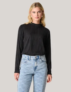 Swirl Crinkle Top Zwart