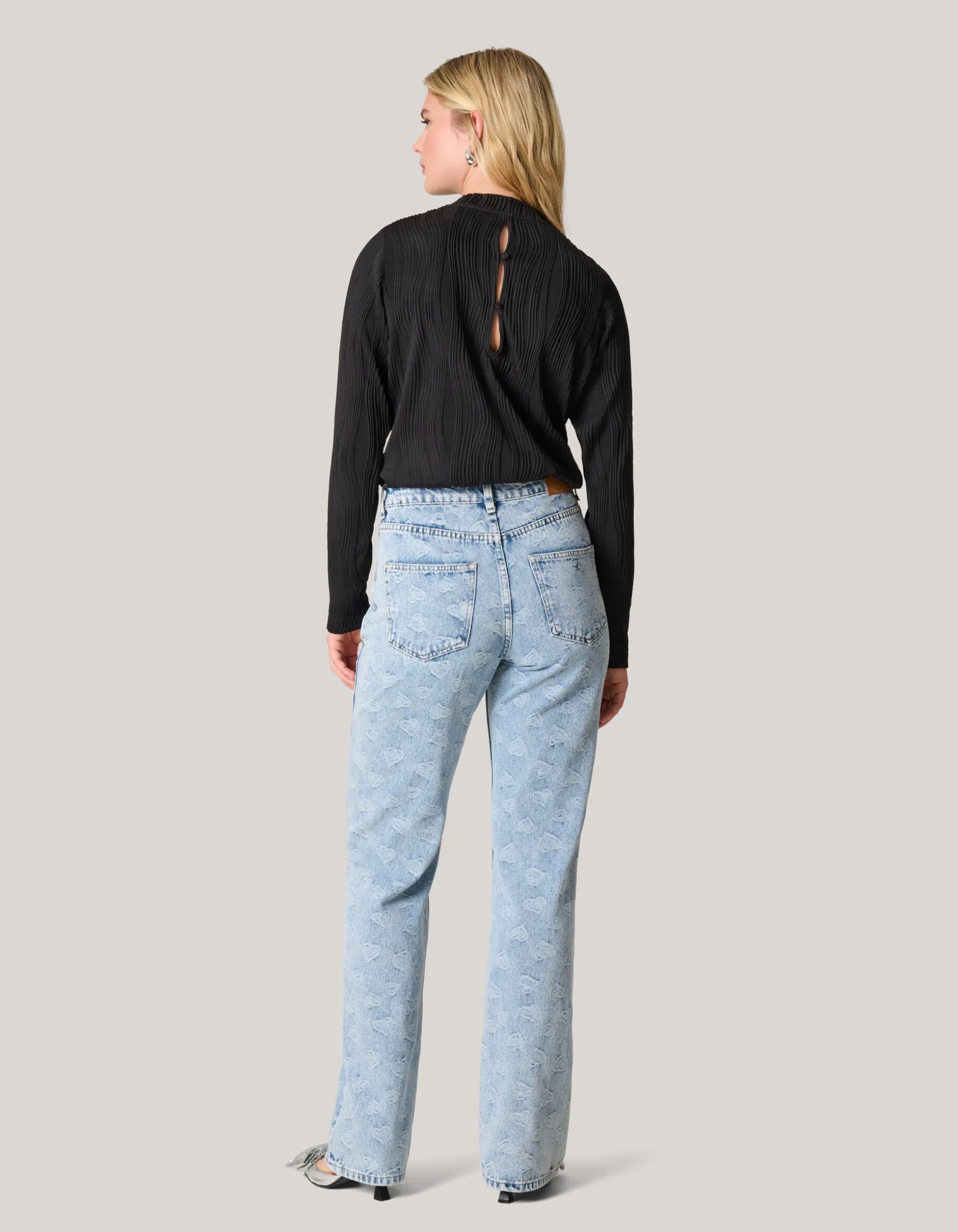Swirl Crinkle Top Zwart