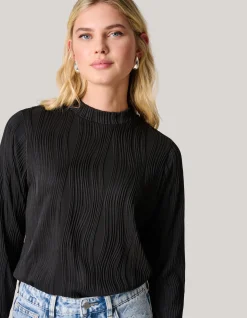 Swirl Crinkle Top Zwart