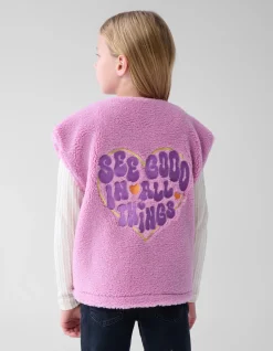 Teddy Embroidery Gilet Roze