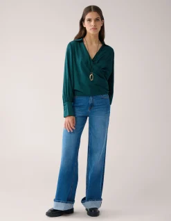Turn Up Wide Leg Fit Jeans Mediumstone By Mieke