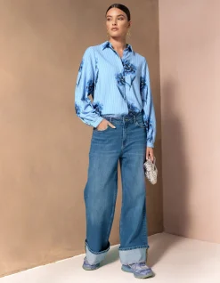 Turn Up Wide Leg Fit Jeans Mediumstone By Mieke