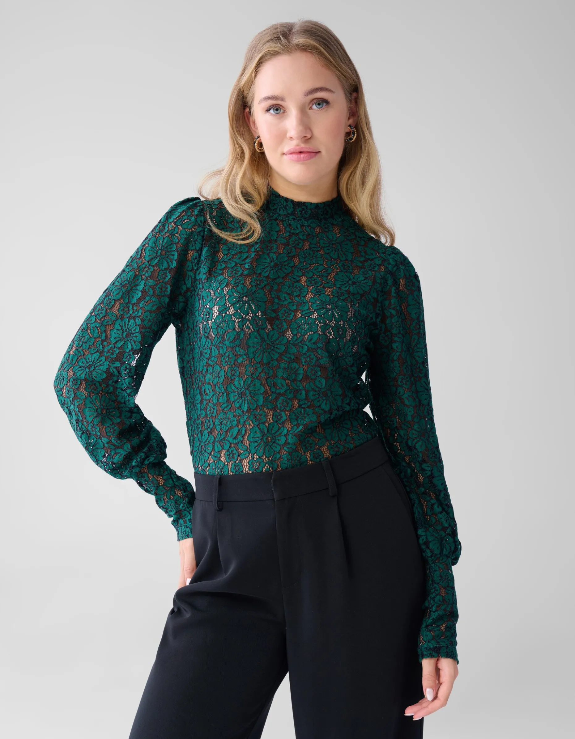 Two Tone Kanten Top Donkergroen