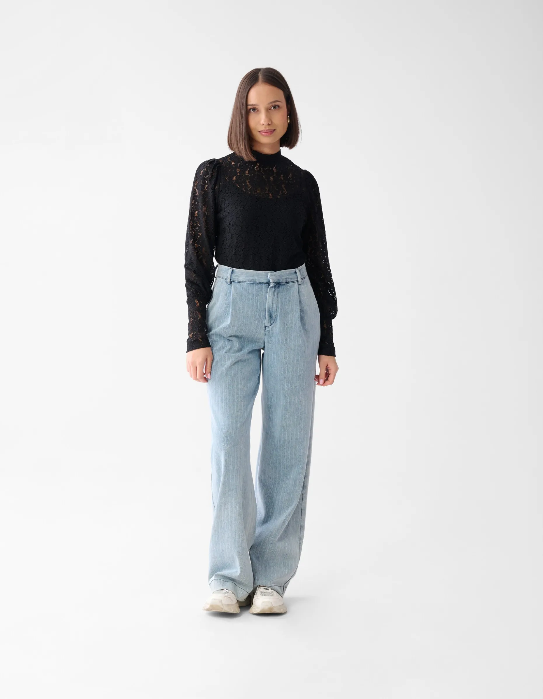 Two Tone Kanten Top Zwart