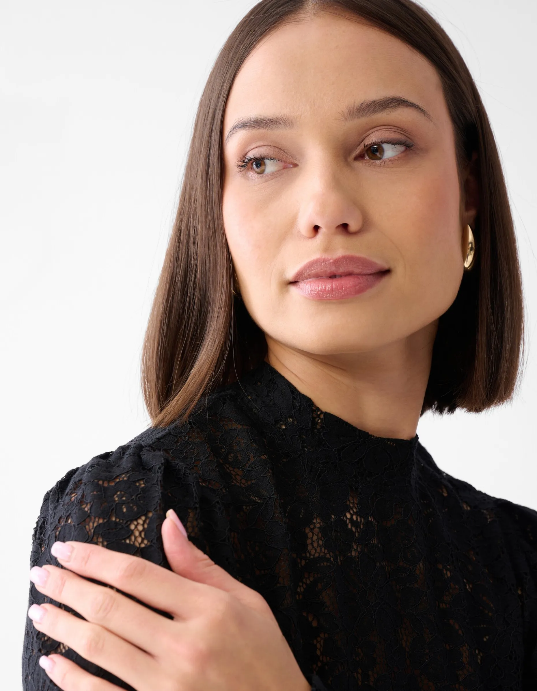 Two Tone Kanten Top Zwart