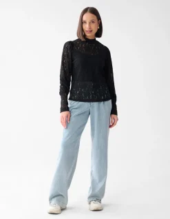 Two Tone Kanten Top Zwart