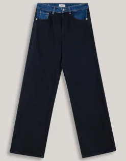 Two Tone Wide Leg Fit Jeans Donkerblauw