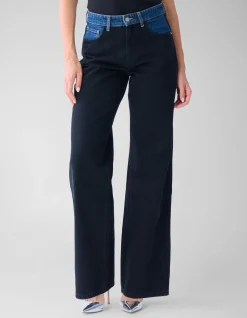 Two Tone Wide Leg Fit Jeans Donkerblauw