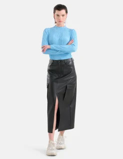 Vegan Leren Cargo Rok Zwart