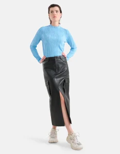 Vegan Leren Cargo Rok Zwart