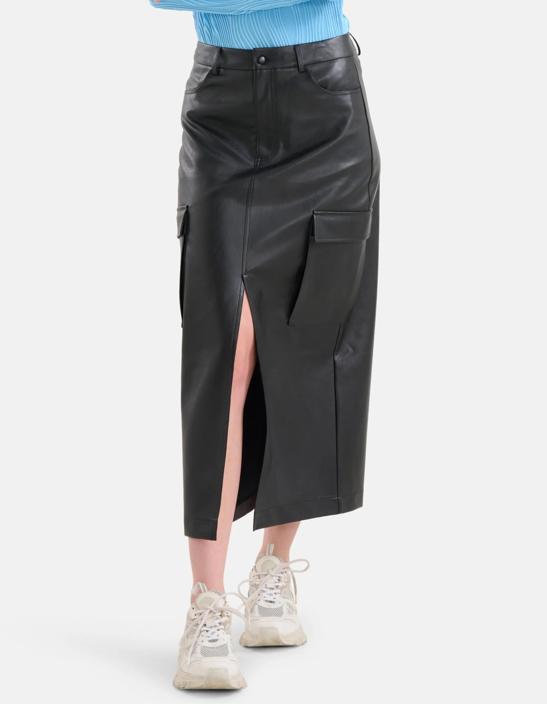 Vegan Leren Cargo Rok Zwart