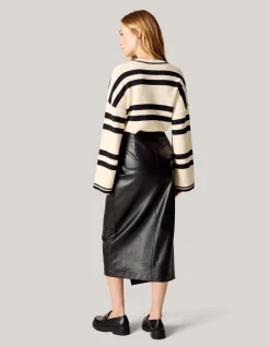Vegan Leren Midi Rok Zwart