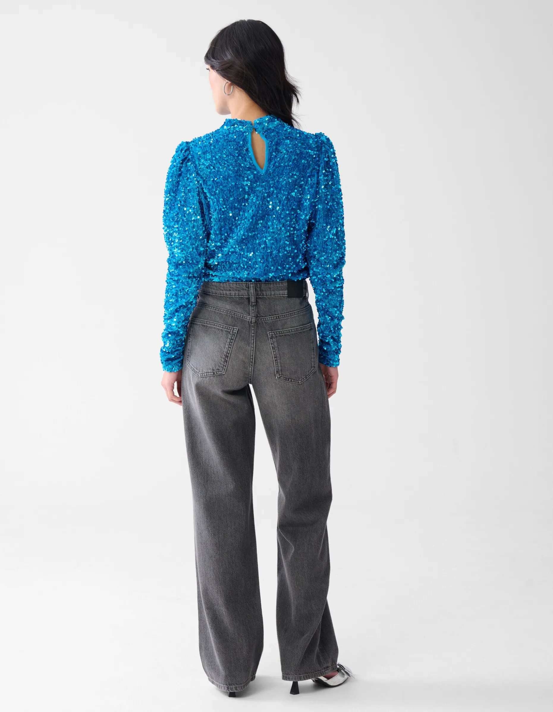 Velvet Pailletten Top Blauw
