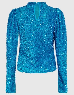 Velvet Pailletten Top Blauw