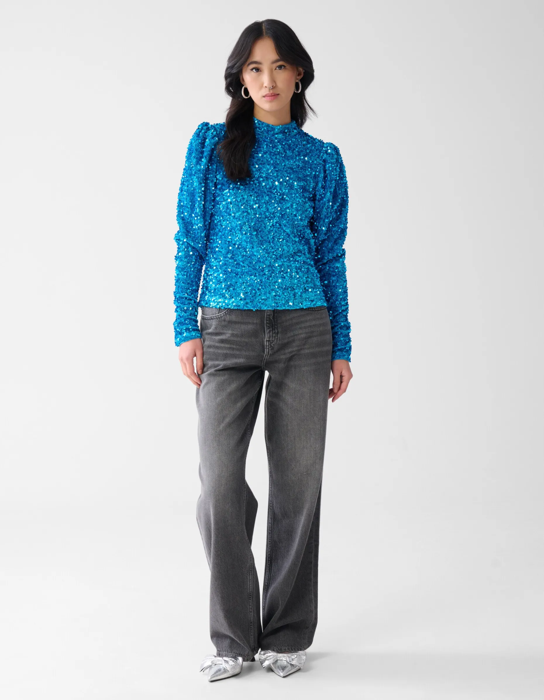 Velvet Pailletten Top Blauw