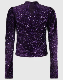 Velvet Pailletten Top Donkerpaars