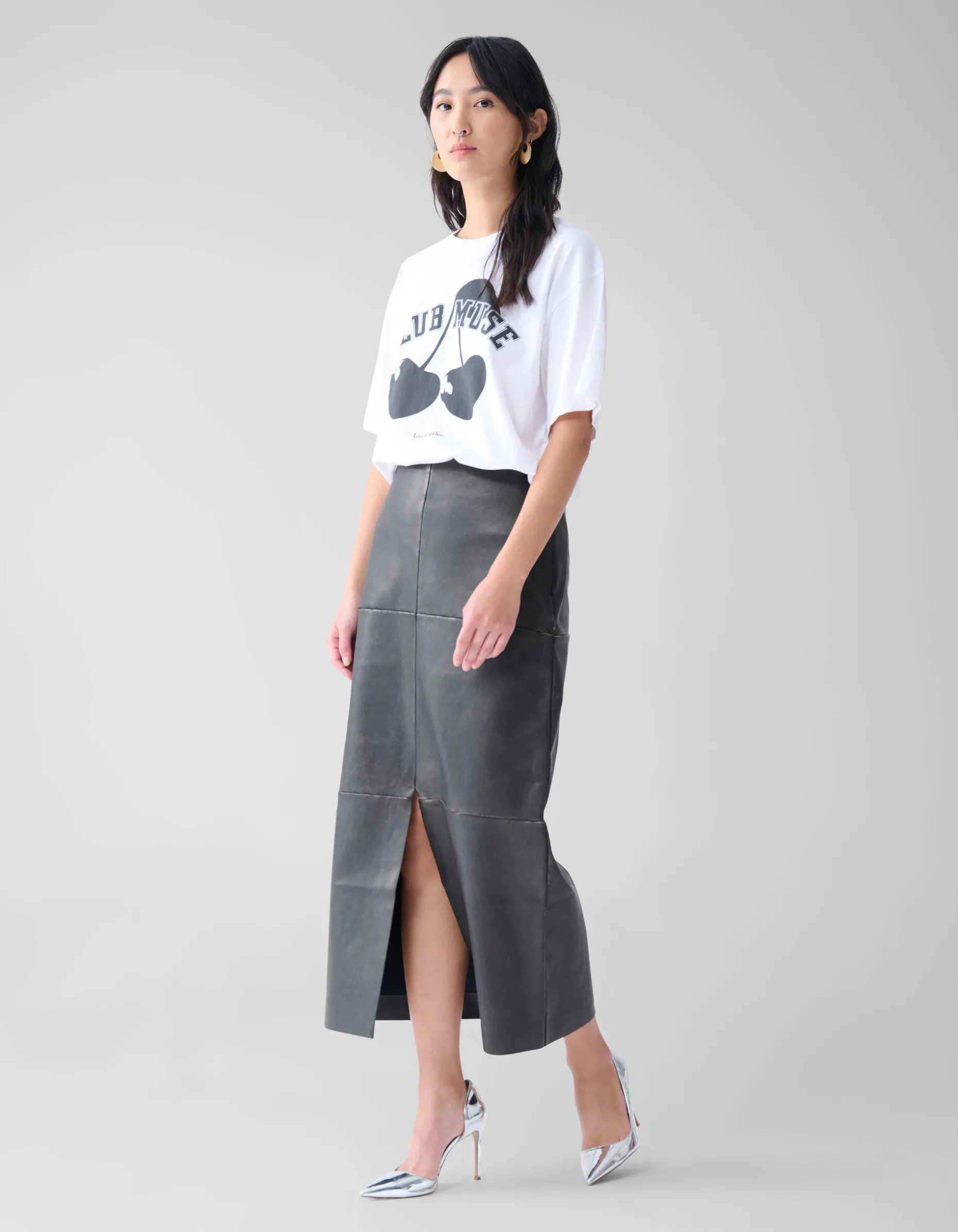 Washed Midi Rok Donkergrijs
