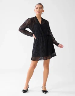 Zigzag Kanten Mini Jurk Zwart