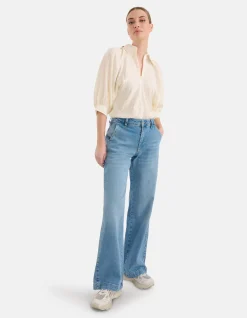 Zipper Stripe Blouse Gebroken Wit