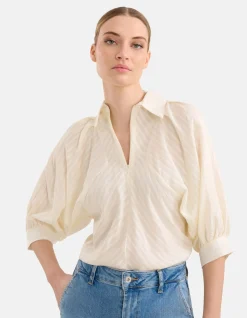 Zipper Stripe Blouse Gebroken Wit