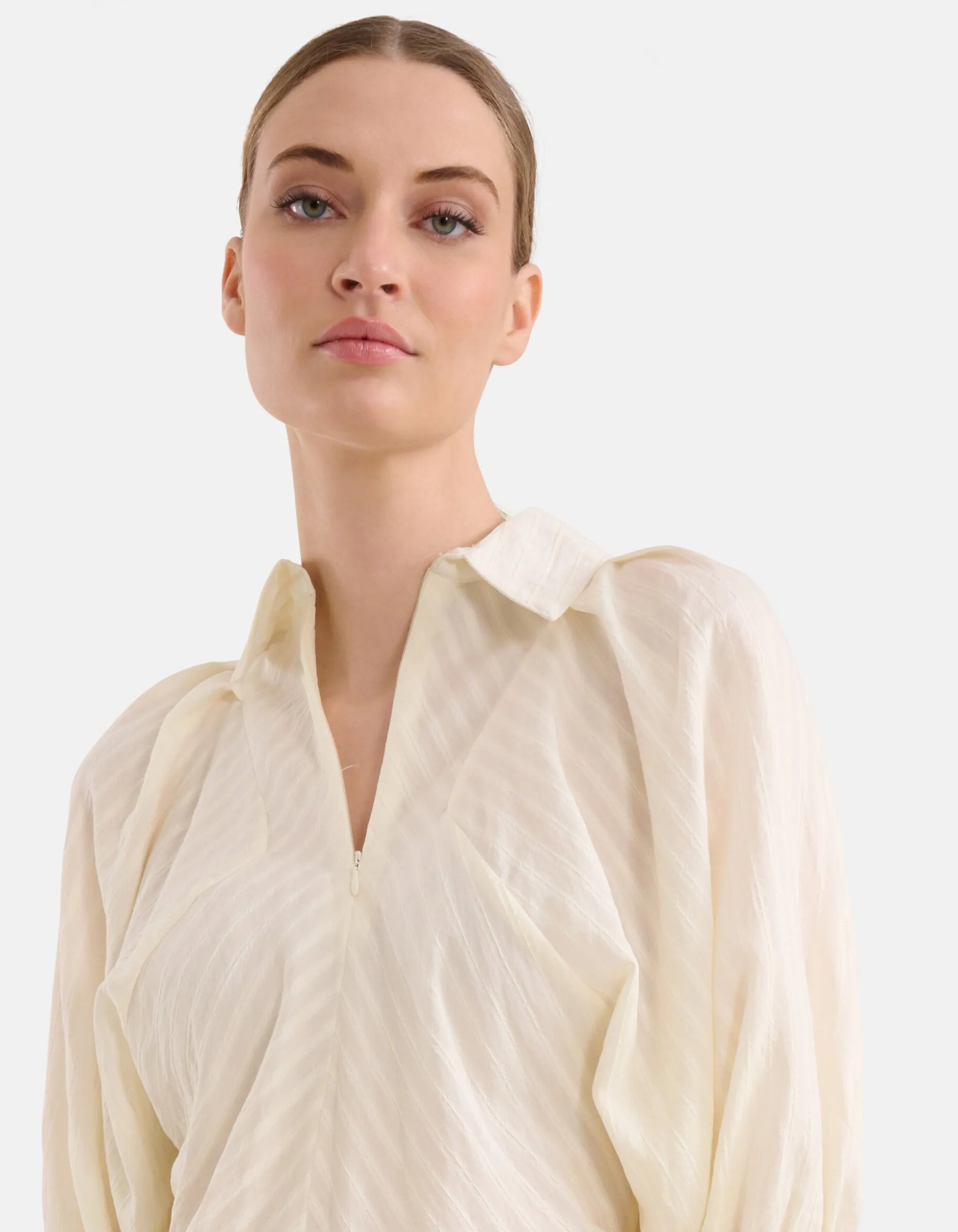 Zipper Stripe Blouse Gebroken Wit
