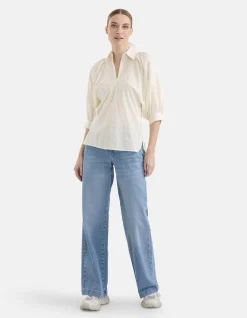 Zipper Stripe Blouse Gebroken Wit