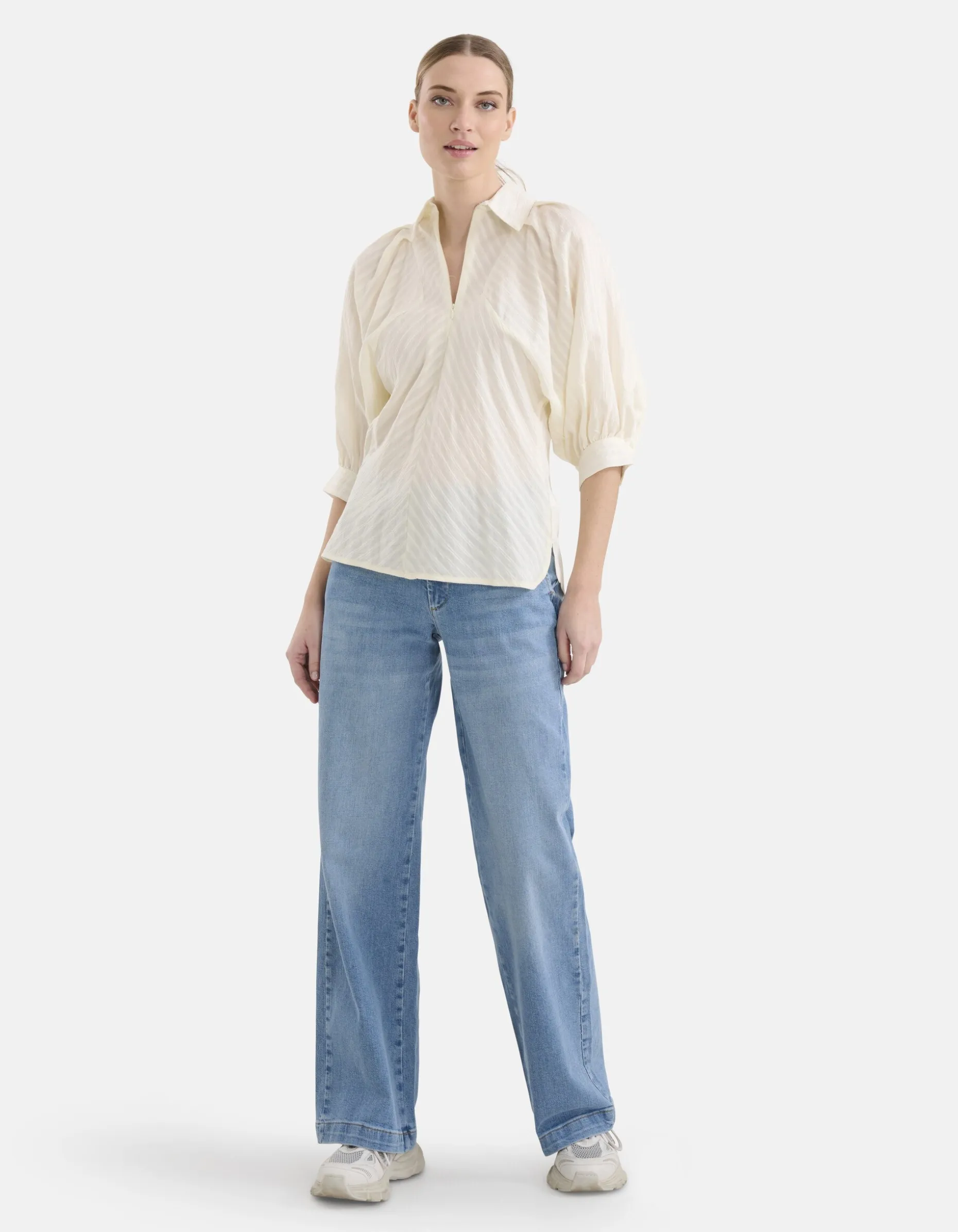 Zipper Stripe Blouse Gebroken Wit